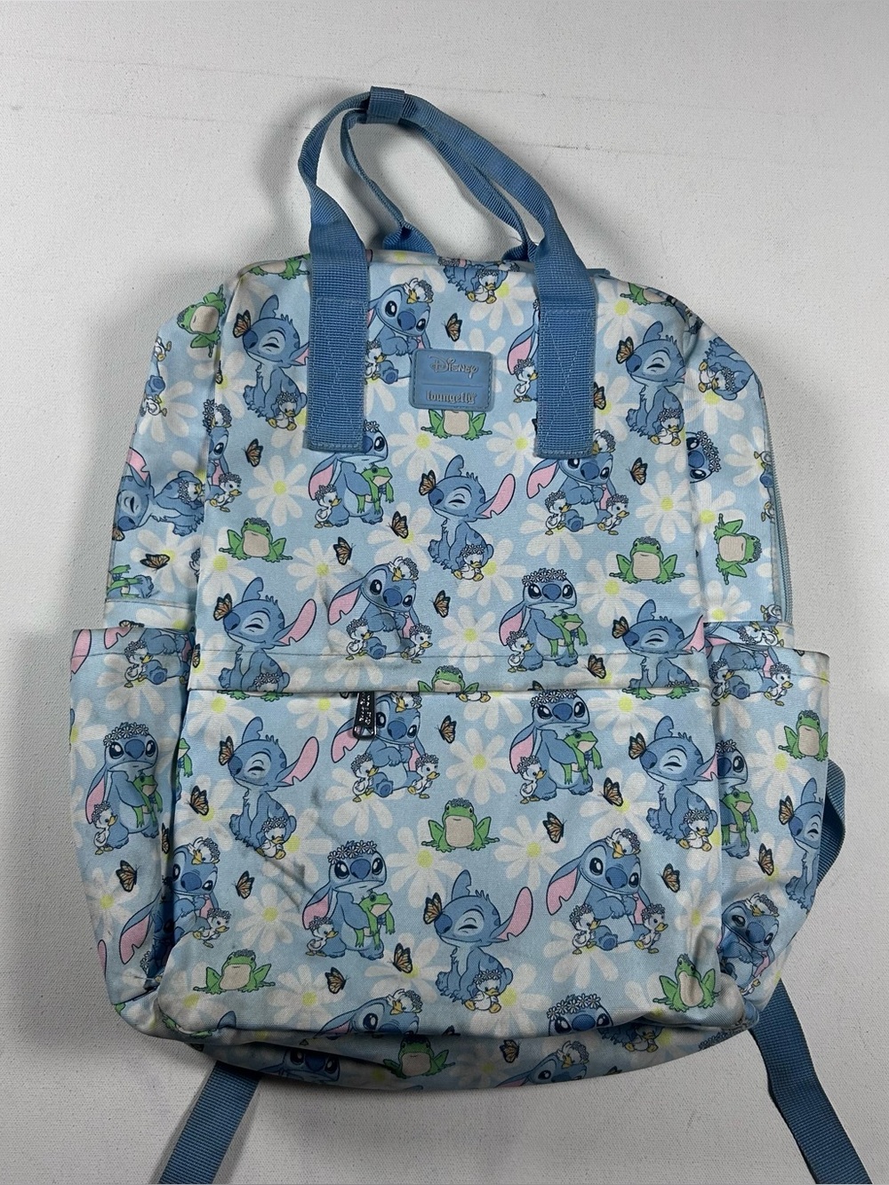 DISNEY LOUNGEFLY Lilo and Stitch Camo Nylon Backpack Full Size Daisy AOP Blue